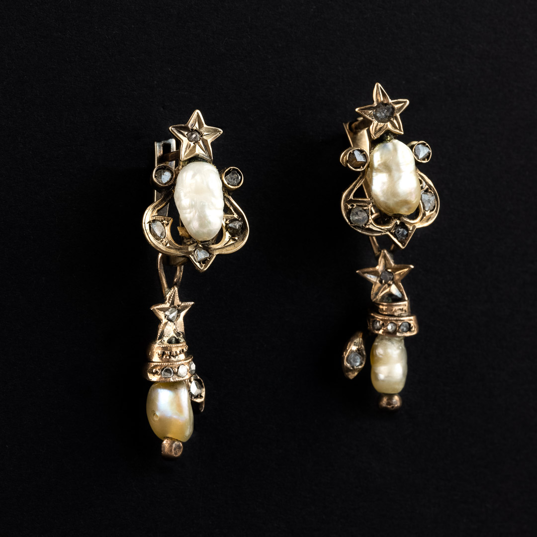 Orecchini in oro 14kt, diamanti e perle - immagine 2