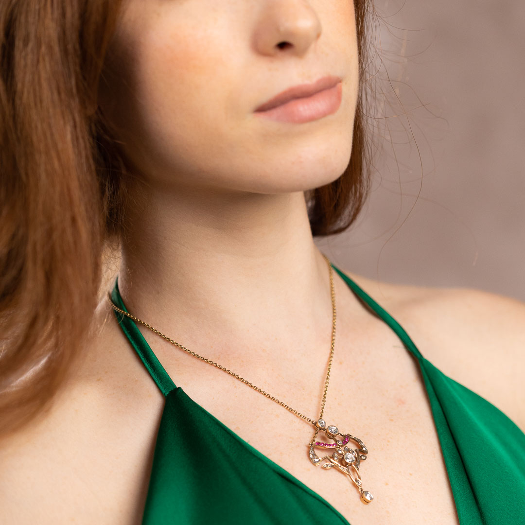 Collana in oro 18kt, diamanti e rubini - immagine 2