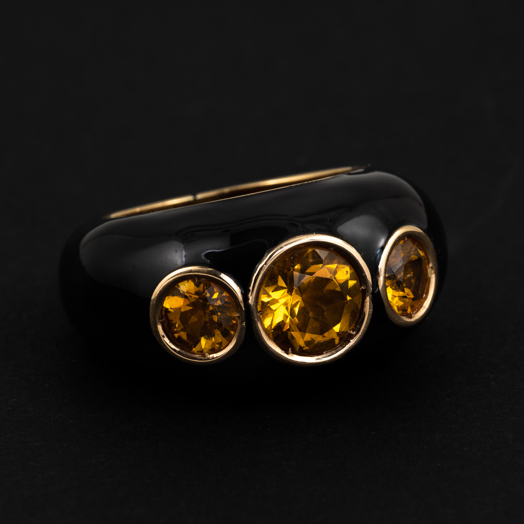Anello in oro 18kt, smalto e quarzi citrini