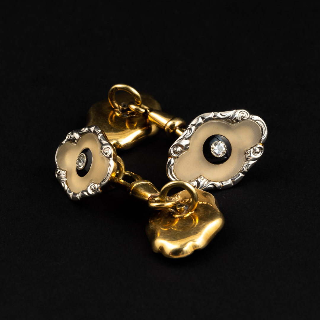 Gemelli in oro 18kt, onice, diamanti e cristallo di rocca - immagine 2